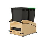 Rev-A-Shelf Craftsman Collection Double Black 50 Qt. Solid Maple Bottom Mount Pullout Waste Container w/ Black Accents, (2) Lids and BLUM Soft-Close Slides for 18" Base Cabinets
