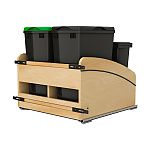 Rev-A-Shelf Craftsman Collection Double Black 32 Qt. Solid Maple Bottom Mount Pullout Waste Container w/ Black Accents, (2) 32 Qt. Lids, (2) 8 L Compost Bins/Lids and BLUM Soft-Close Slides for 24" Base Cabinets