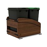 Rev-A-Shelf Craftsman Collection Double Black 35 Qt. Solid Walnut Bottom Mount Pullout Waste Container w/ Black Accents, (2) Lids and BLUM Soft-Close Slides for 18" Base Cabinets
