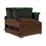 Rev-A-Shelf Craftsman Collection Double Black 32 Qt. Solid Walnut Bottom Mount Pullout Waste Container w/ Black Accents, (2) 32 Qt. Lids, (2) 8 L Compost Bins/Lids and BLUM Soft-Close Slides for 24" Base Cabinets
