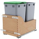 Rev-A-Shelf Double Metallic Silver 27 Qt. Maple Pullout Waste Container w/ Soft-Close and (1) Lid for 15" Base Cabinets