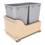 Rev-A-Shelf Double Metallic Silver 27 Qt. Maple Pullout Waste Container w/ Soft-Close and (1) Lid for 15" Base Cabinets