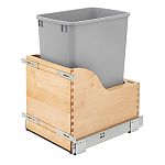 Rev-A-Shelf Single Gray 32 Qt. Maple Pullout Waste Container w/ Soft-Close for 15" Vanity Base Cabinets