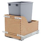 Rev-A-Shelf Single 35qt. Wood Door Mount Pullout Waste Container w/Soft-Close, Reduced Depth (Maple/Silver Polymer)