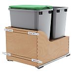 Rev-A-Shelf Double Metallic Silver 35 Qt. Maple Pullout Waste Container w/ Soft-Close and (1) Lid for 18" Base Cabinets