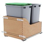 Rev-A-Shelf Double Metallic Silver 35 Qt. Maple Pullout Waste Container w/ Soft-Close and (1) Lid for 18" Base Inset Applications