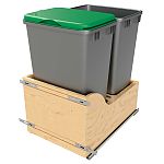 Rev-A-Shelf Double Metallic Silver 50 Qt. Maple Pullout Waste Container w/ Soft-Close and (1) Lid for 18" Base Cabinets