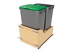 Rev-A-Shelf Double Metallic Silver 50 Qt. Maple Pullout Waste Container w/ Soft-Close and (1) Lid for 18" Base Cabinets
