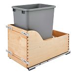 Rev-A-Shelf Natural Maple Bottom Mount Waste Pullout with Single Metallic Silver 35 qt. Waste Container w/ BLUMOTION Soft-Close and SERVO-DRIVE