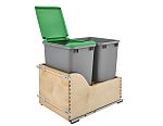Rev-A-Shelf Natural Maple Bottom Mount Waste Pullout with Double Metallic Silver 35 qt. Waste Containers w/ BLUMOTION Soft-Close and SERVO-DRIVE