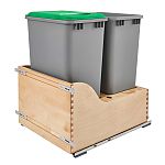 Rev-A-Shelf Natural Maple Bottom Mount Waste Pullout with Double Metallic Silver 50 qt. Waste Containers w/ BLUMOTION Soft-Close and SERVO-DRIVE