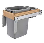 Rev-A-Shelf Single 35 Qt. Pull-Out Top Mount Wood and Silver Waste Container for Inset Cabinet