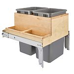 Rev-A-Shelf Double 50 qt. Pullout Top Mount Wood and Silver Waste Container w/ Ball-Bearing Soft-Close Slides