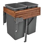 Rev-A-Shelf Walnut Top Mount Waste Pullout w/ Double Orion Gray 50 qt. Container and Rev-A-Motion Soft-Close for 21" Full-Height Base
