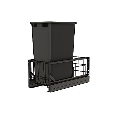 Rev-A-Shelf Aluminum Single Black 50 Qt. Pullout Waste Container w/ Soft-Close for 15" Base Cabinets