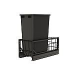 Rev-A-Shelf Aluminum Single Black 50 Qt. Pullout Waste Container w/ Soft-Close for 15" Base Cabinets