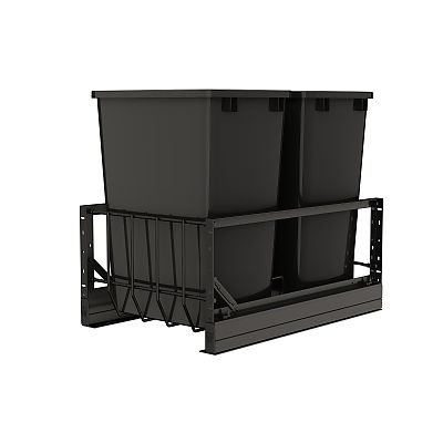 Rev-A-Shelf Aluminum Double Black 35 Qt. Pullout Waste Container w/ Soft-Close for 18" Base Cabinets