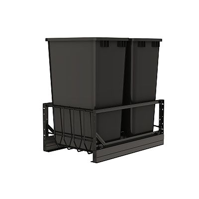 Rev-A-Shelf Aluminum Double Black 50 Qt. Pullout Waste Container w/ Soft-Close for 21" Base Cabinets