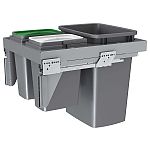 Rev-A-Shelf Steel Top Mount Waste and Recycle Center Pullout w/ Single Metallic Silver 35 qt., Double 8 qt. Containers and Soft-Close for 18" Full-Access Base