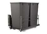 Rev-A-Shelf Orion Gray Steel Bottom Mount Waste Pullout w/ Double 27 qt. Containers and Soft-Close for 15" Full-Height Base