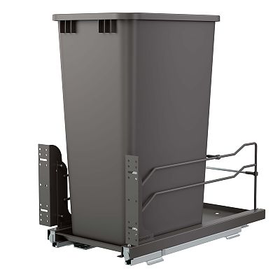 Rev-A-Shelf Orion Gray Steel Bottom Mount Waste Pullout w/ Single 50 qt. Container and Soft-Close for 15" Full-Height Base