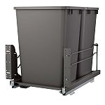 Rev-A-Shelf Orion Gray Steel Bottom Mount Waste Pullout w/ Double 35 qt. Containers and Soft-Close for 18" Full-Height Base