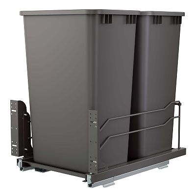 Rev-A-Shelf Orion Gray Steel Bottom Mount Waste Pullout w/ Double 50 qt. Containers and Soft-Close for 18" Full-Height Base Cabinet
