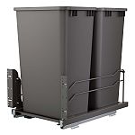 Rev-A-Shelf Orion Gray Steel Bottom Mount Waste Pullout w/ Double 50 qt. Containers and Soft-Close for 18" Full-Height Base Cabinet