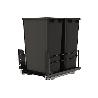 Rev-A-Shelf Steel Double Black 50 Qt. Bottom Mount Pullout Waste Container w/ Soft-Close for 21" Base Cabinets
