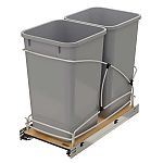 Rev-A-Shelf Double Silver 27 qt. Steel Bottom Mount Pullout Waste Container w/Soft Close for 15" Base Cabinets