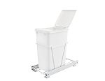 Rev-A-Shelf Single White 35 Qt. White Steel Wire Bottom Mount Waste Container w/ Lid and Full-Extension Slides for Reduced Depth 15" Base Cabinets