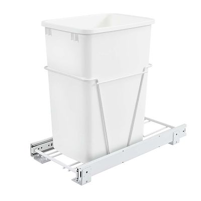 Rev-A-Shelf Single White 35 Qt. White Steel Wire Bottom Mount Waste Container w/ Full-Extension Slides for 15" Base Cabinets