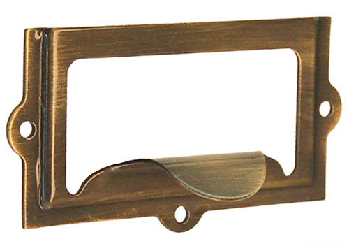 B & M Hardware Card and Label Holder 2-3/8" (60mm) Bin Pull - (Antique Brass) Questions & Answers