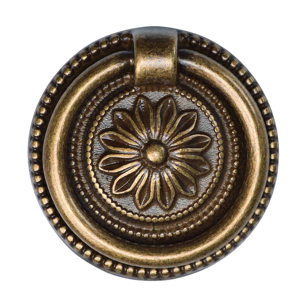 Ashley Norton Manzoni Floral European 2-1/8" (54mm) Cabinet Ring Pull (Distressed Brass) Questions & Answers