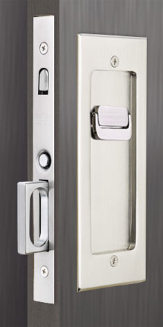Emtek Modern Solid Brass Mortise Pocket Door Privacy Latch (Pewter - 1-3/8in. Thickness) Questions & Answers
