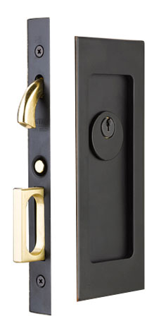Emtek Modern Rectangular Solid Brass Mortise Pocket Door Keyed Lockset Questions & Answers