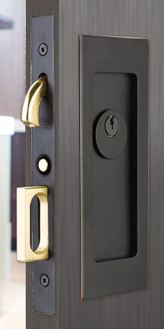 Emtek Modern Solid Brass Mortise Pocket Door Keyed Lockset (Flat Black - 2in. Thickness) Questions & Answers