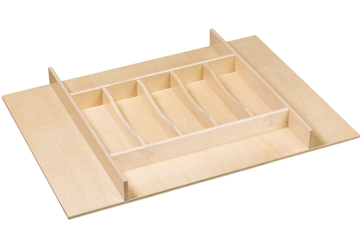 Century 26-7/8" (683mm) Wide Trimmable Silverware Tray Insert - (Maple) Questions & Answers