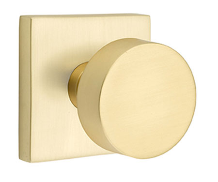 Emtek Modern Round Knobset w/Square Rosette (Passage - Round Knob - Satin Brass - 2-3/4in. Backset) Questions & Answers