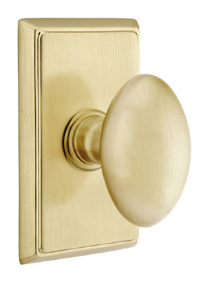 Emtek Egg Door Knobset w/Rectangular Rosette (Privacy - Satin Brass - 2-3/8in. Backset) Questions & Answers