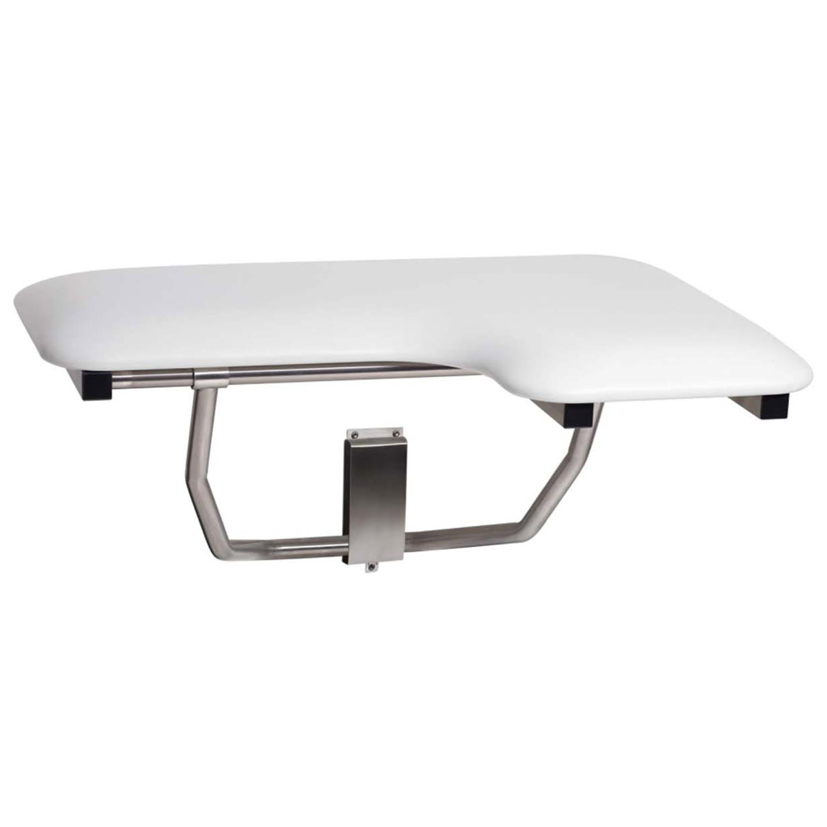 Seachrome 26in. x 22-1/2in. L-Shape Folding Shower Seat w/Lift Assist - Left Hand (Stainless Steel/White) Questions & Answers