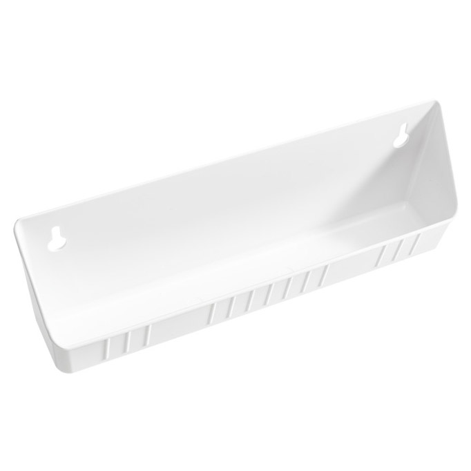 What is the height of the tray on the side that does NOT screw into the wall?