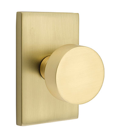 Emtek Modern Round Door Knobset w/Modern Rectangular Rosette (Passage - Satin Brass - 2-3/8in. Backset) Questions & Answers