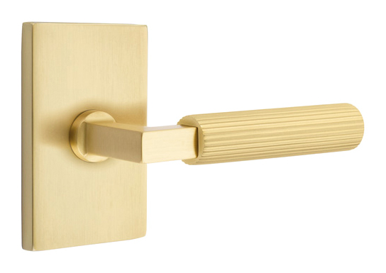 Emtek Select L-Square Straight Knurled Door Leverset w/Modern Rectangle Rosette (Privacy - Satin Brass - Left - 2-3/4in. Backset) Questions & Answers