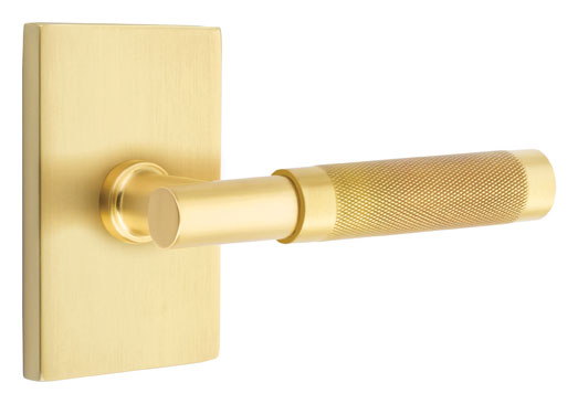 Emtek Select Knurled T-Bar Door Leverset w/Modern Rectangle Rosette (Privacy - Satin Brass - Left - 2-3/4in. Backset) Questions & Answers