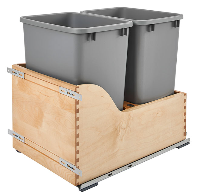 Rev-A-Shelf Double 35 Qt. Maple Bottom Mount Pull-Out Waste Container w/Soft-Close Questions & Answers