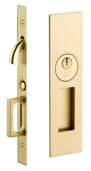 Emtek Narrow Modern Rectangular Solid Brass Mortise Pocket Door Keyed Lockset (Unlacquered Brass - 2-1/4in. Thickness) Questions & Answers