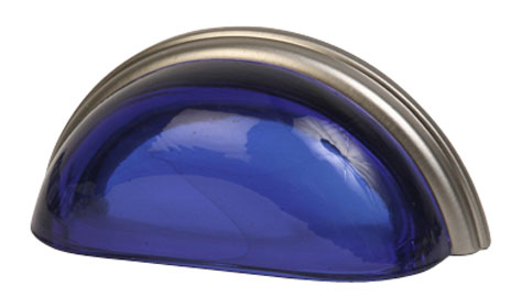 Lewis Dolin 3" (76mm) Center-to-Center Glass Cabinet Cup Pull (Transparent Cobalt/Brushed Nickel) Questions & Answers