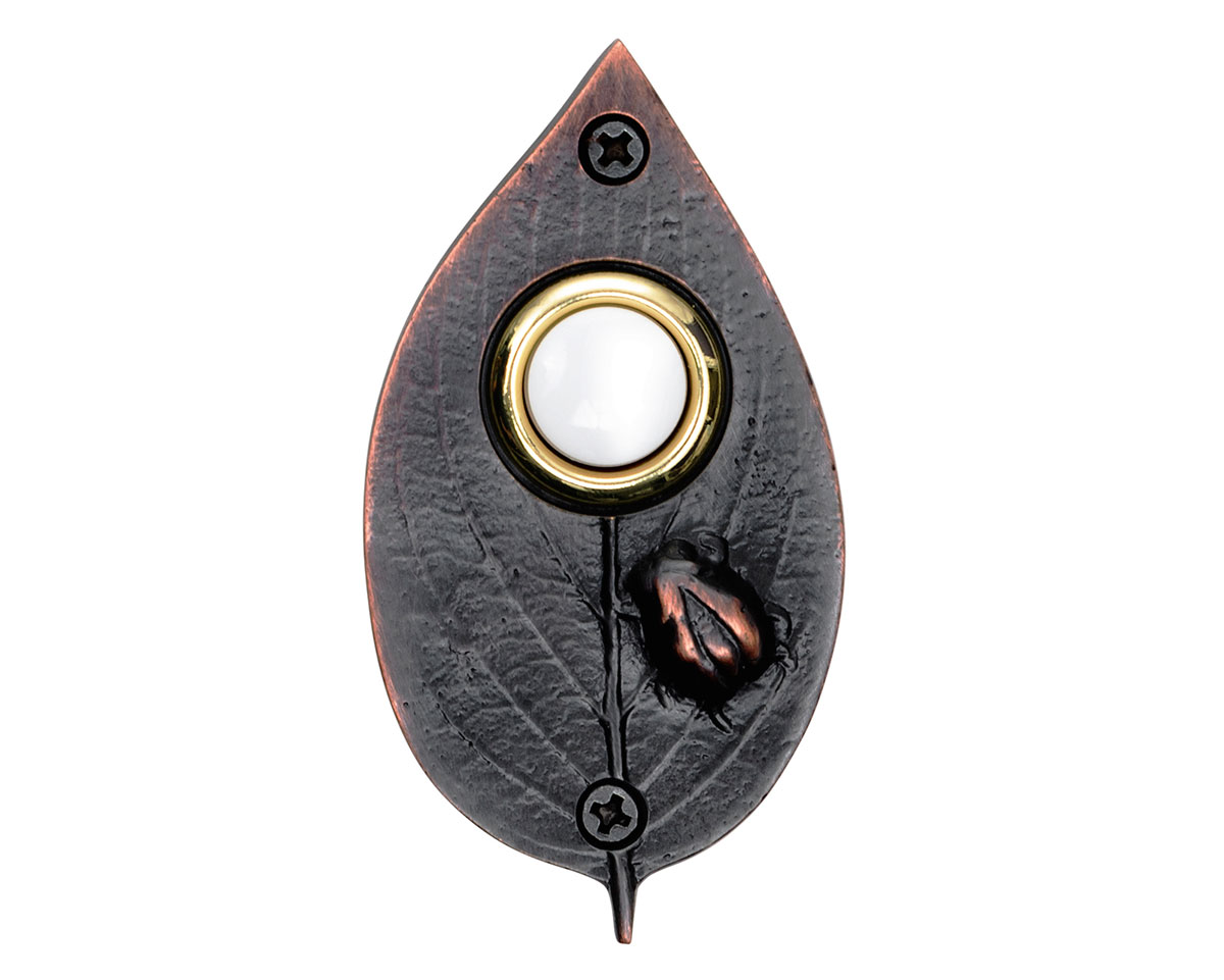 How far apart "on center" are the screw holes on the Ladybug on a leaf doorbell plate?