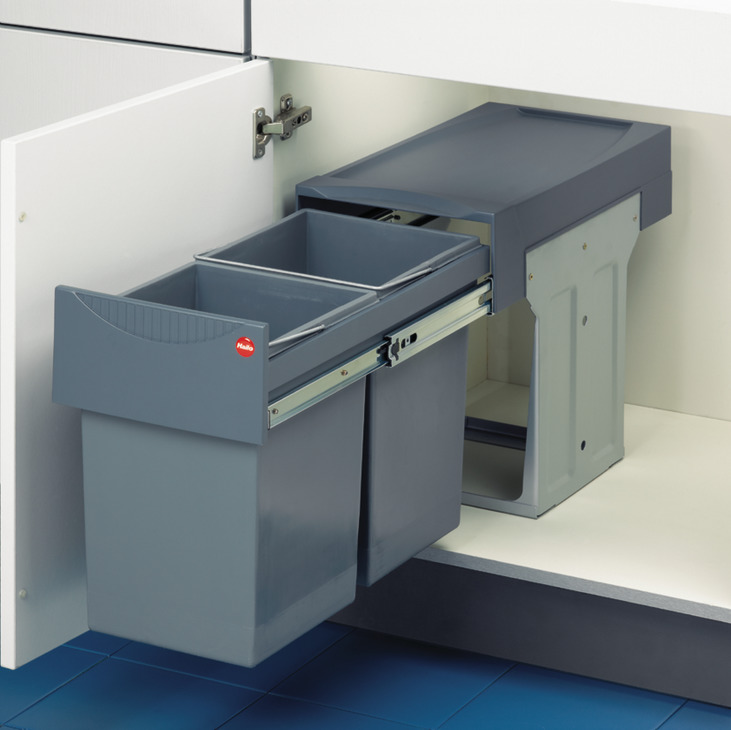 Hafele Easy Cargo 30 - Double 16 Quart Bottom Cabinet Mount Pullout Waste Containers - (Gray) Questions & Answers